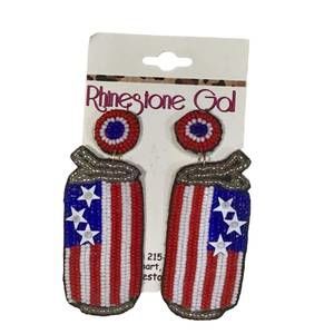 NEW WHOLESALE ACCESSORY MARKET patriotic usa can seed bead earrings in red/white